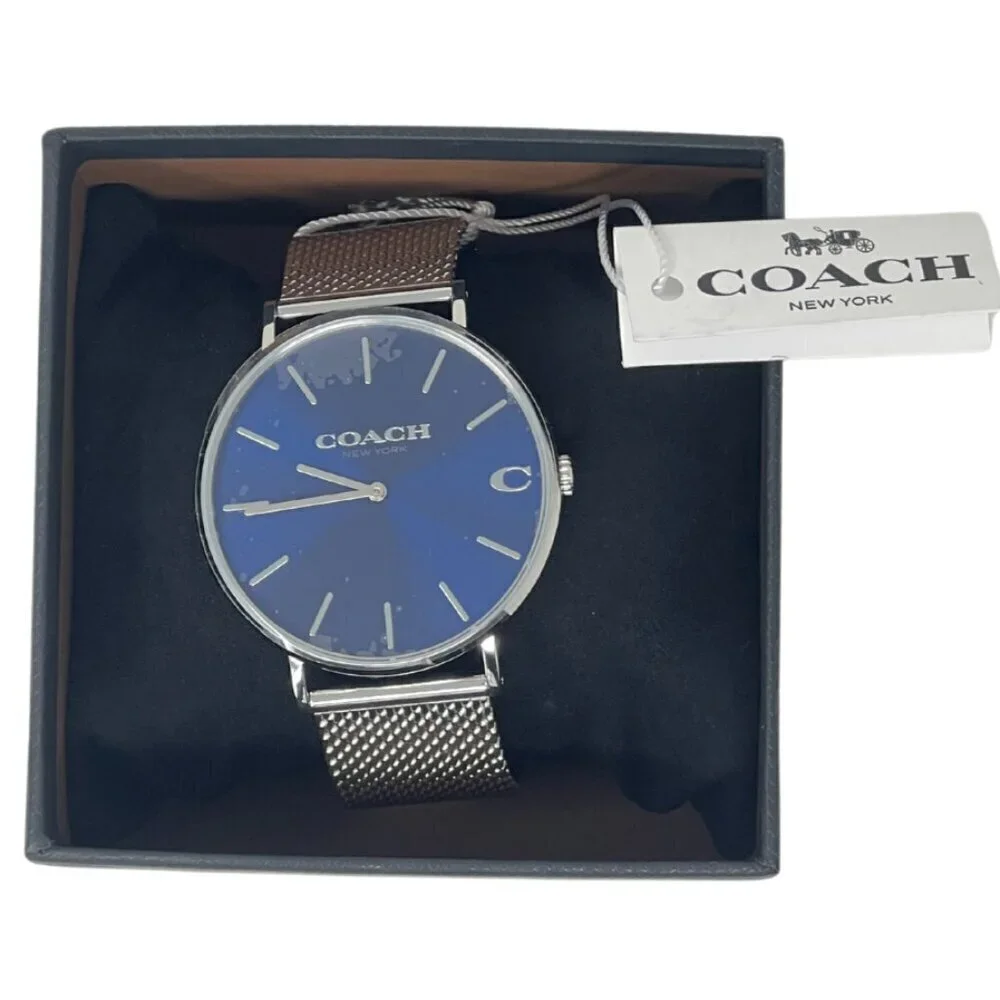 Coach Charles Silver Blue Mesh Bracelet Watch, New